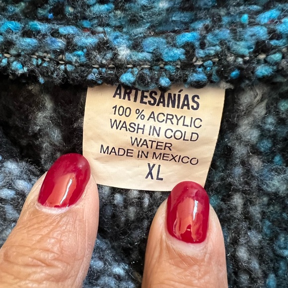 Artesanías Mexican Baja Hoodie Blue Black Striped XL - Picture 3 of 3